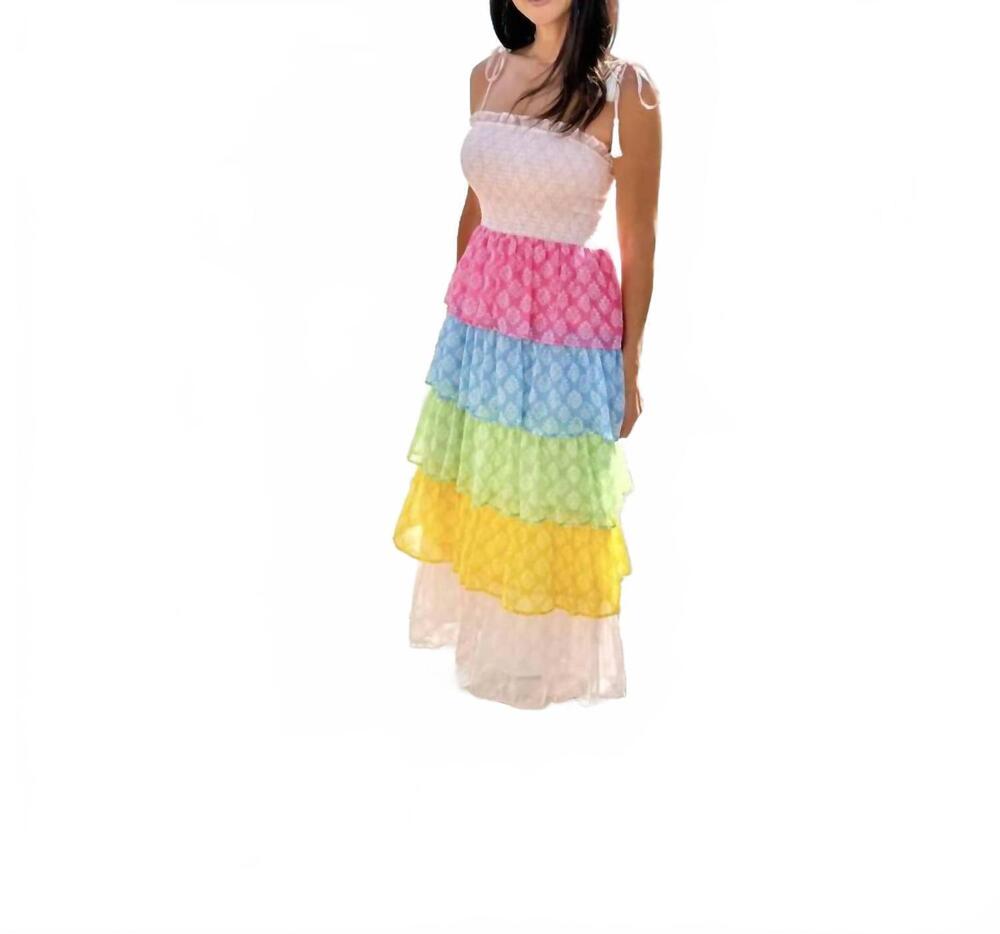NEW TUKTUK DESIGNS smocked bodice tiered dress in rainbow block print